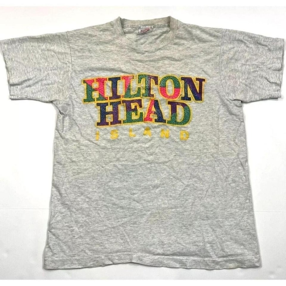 Vintage 90s Hilton Head Island Souvenir Tee M Gray Tee Single Stitch Made in USA